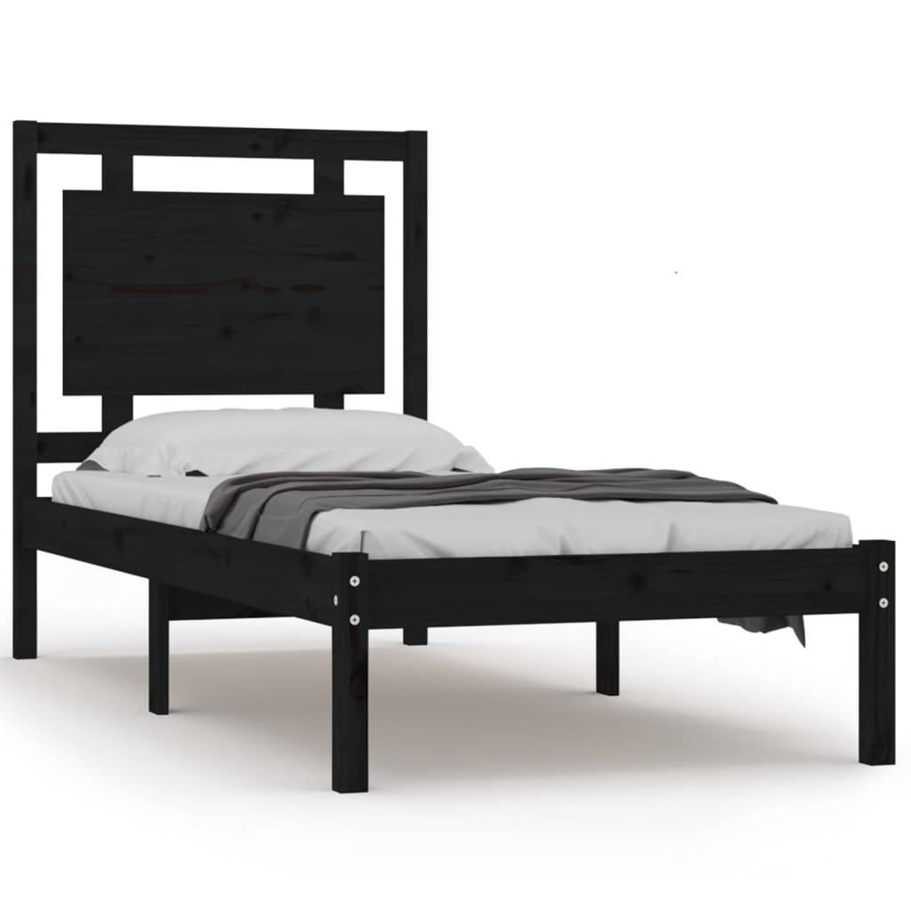 Bed Frame without Mattress Black 75x190 cm Small Single Solid Wood