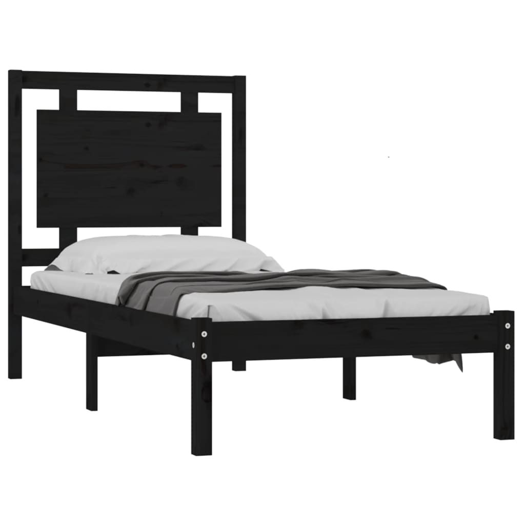 Bed Frame without Mattress Black 75x190 cm Small Single Solid Wood