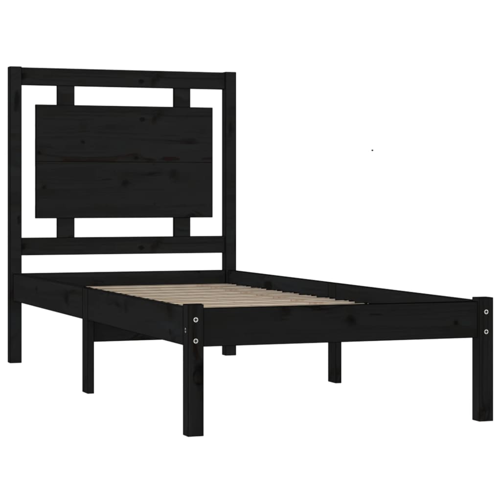 Bed Frame without Mattress Black 75x190 cm Small Single Solid Wood