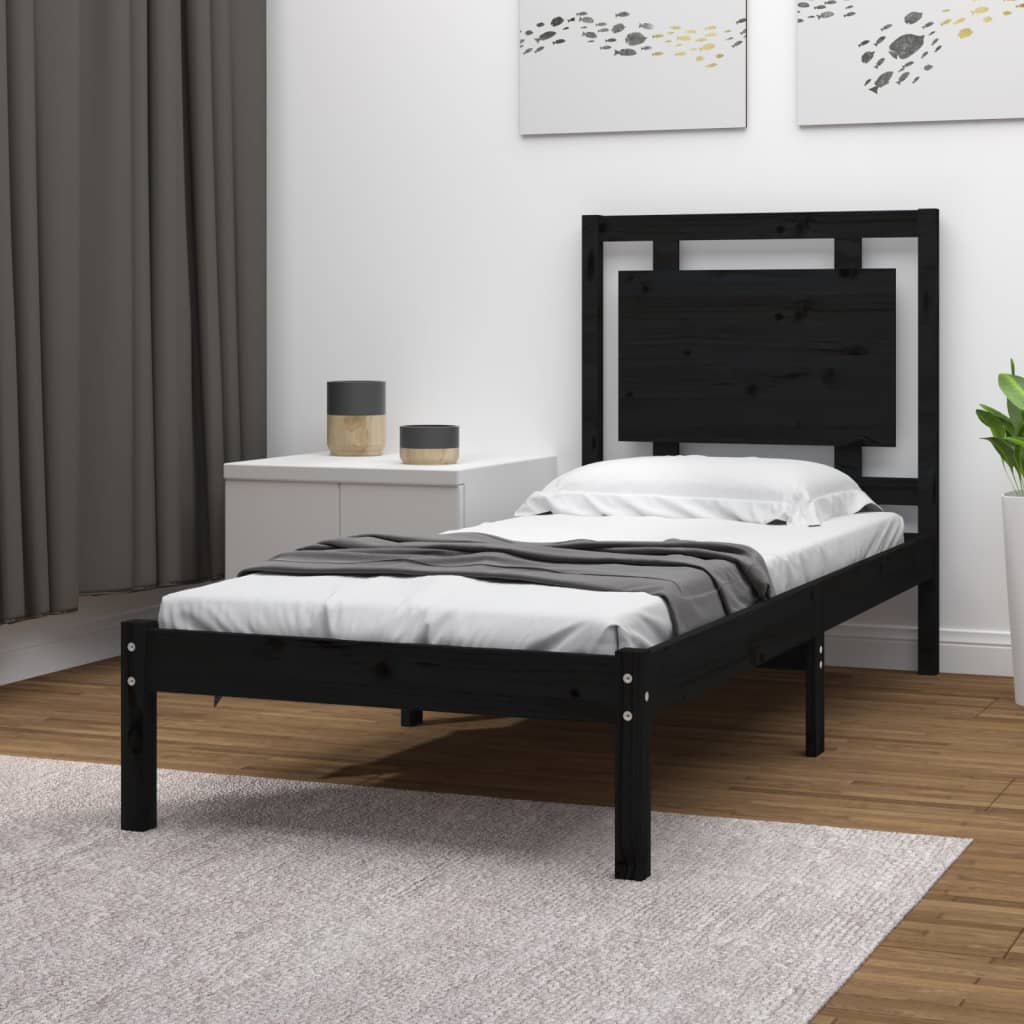 Bed Frame without Mattress Black 75x190 cm Small Single Solid Wood