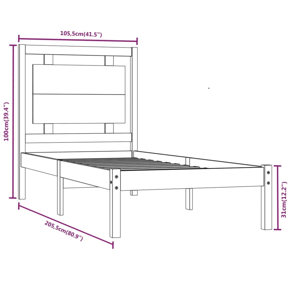 Bed Frame without Mattress 100x200 cm Solid Wood