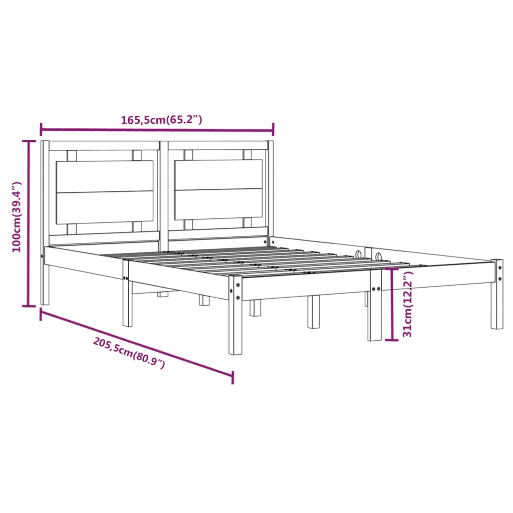 Bed Frame without Mattress 160x200 cm Solid Wood