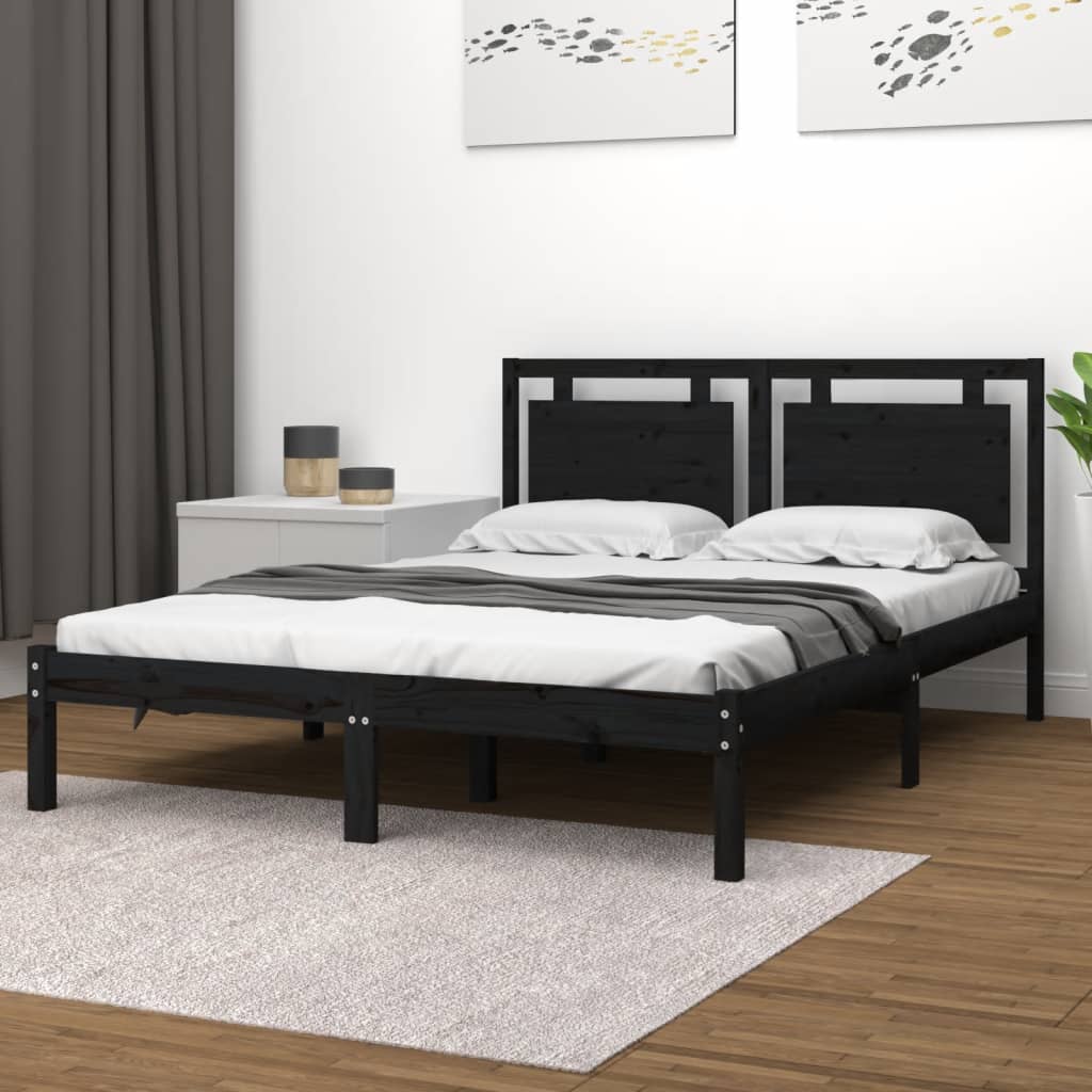 Bed Frame without Mattress Black 200x200 cm Solid Wood