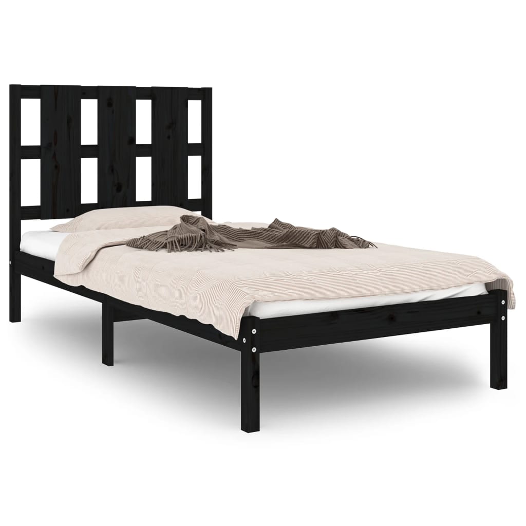 Bed Frame without Mattress Black 75x190 cm Small Single Solid Wood
