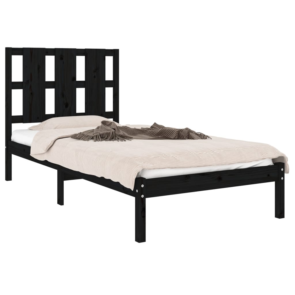 Bed Frame without Mattress Black 75x190 cm Small Single Solid Wood
