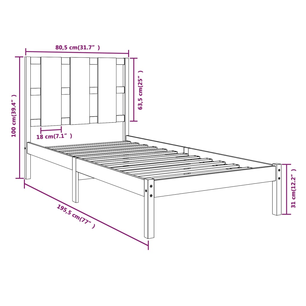 Bed Frame without Mattress Black 75x190 cm Small Single Solid Wood