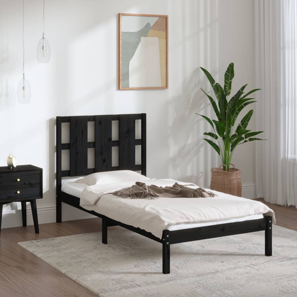 Bed Frame without Mattress Black 75x190 cm Small Single Solid Wood