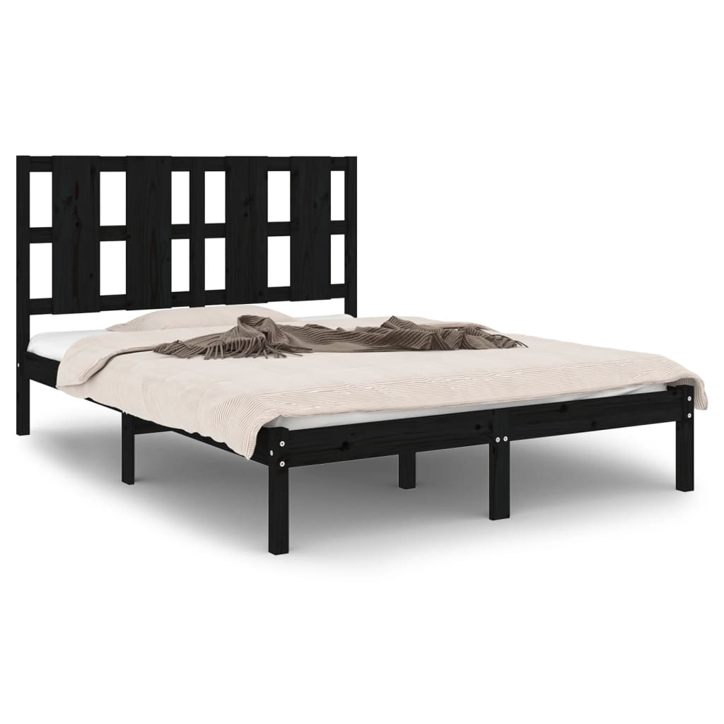 Bed Frame without Mattress Black 140x190 cm  Solid Wood Pine