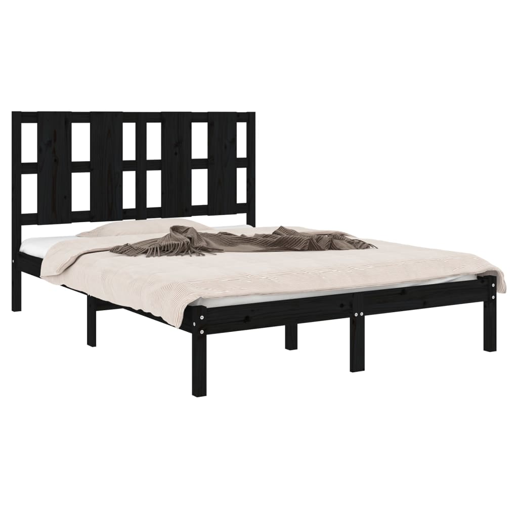 Bed Frame without Mattress Black 140x190 cm  Solid Wood Pine
