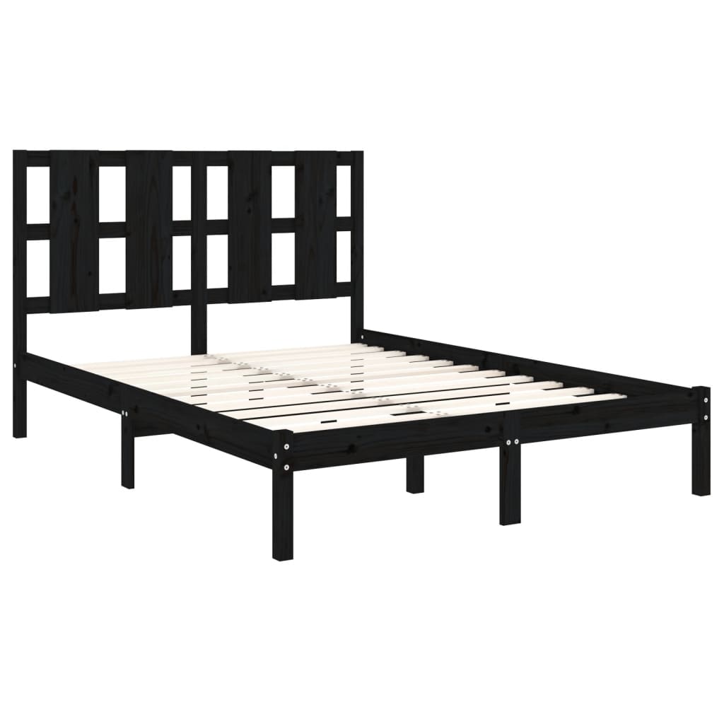 Bed Frame without Mattress Black 140x190 cm  Solid Wood Pine