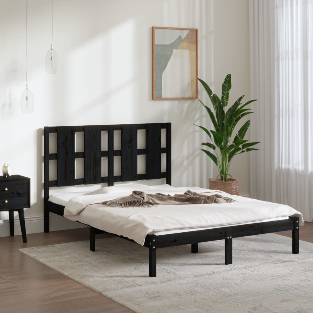 Bed Frame without Mattress Black 140x190 cm  Solid Wood Pine