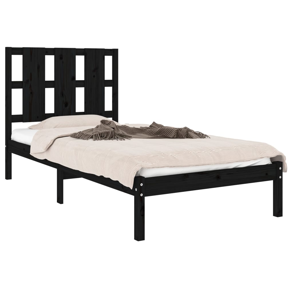 Bed Frame without Mattress Black 100x200 cm  Solid Wood Pine