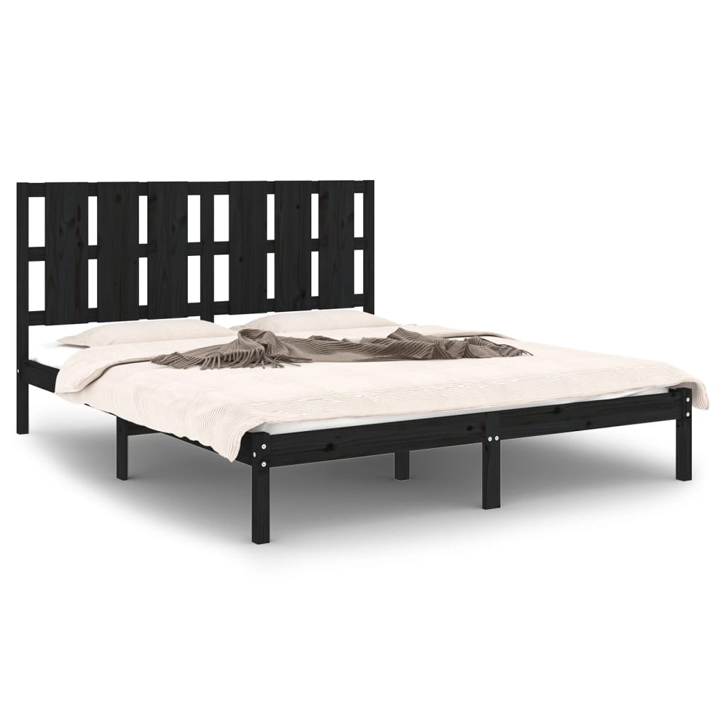 Bed Frame without Mattress Black 150x200 cm King Size Solid Wood