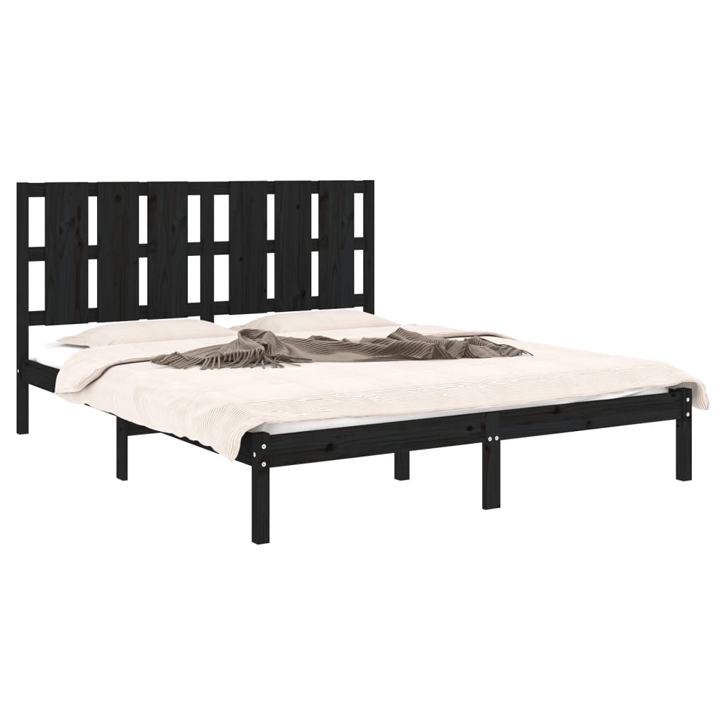 Bed Frame without Mattress Black 150x200 cm King Size Solid Wood