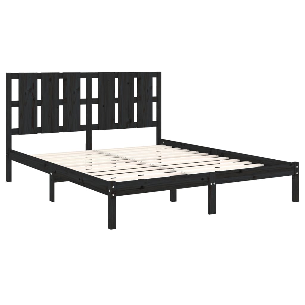 Bed Frame without Mattress Black 150x200 cm King Size Solid Wood