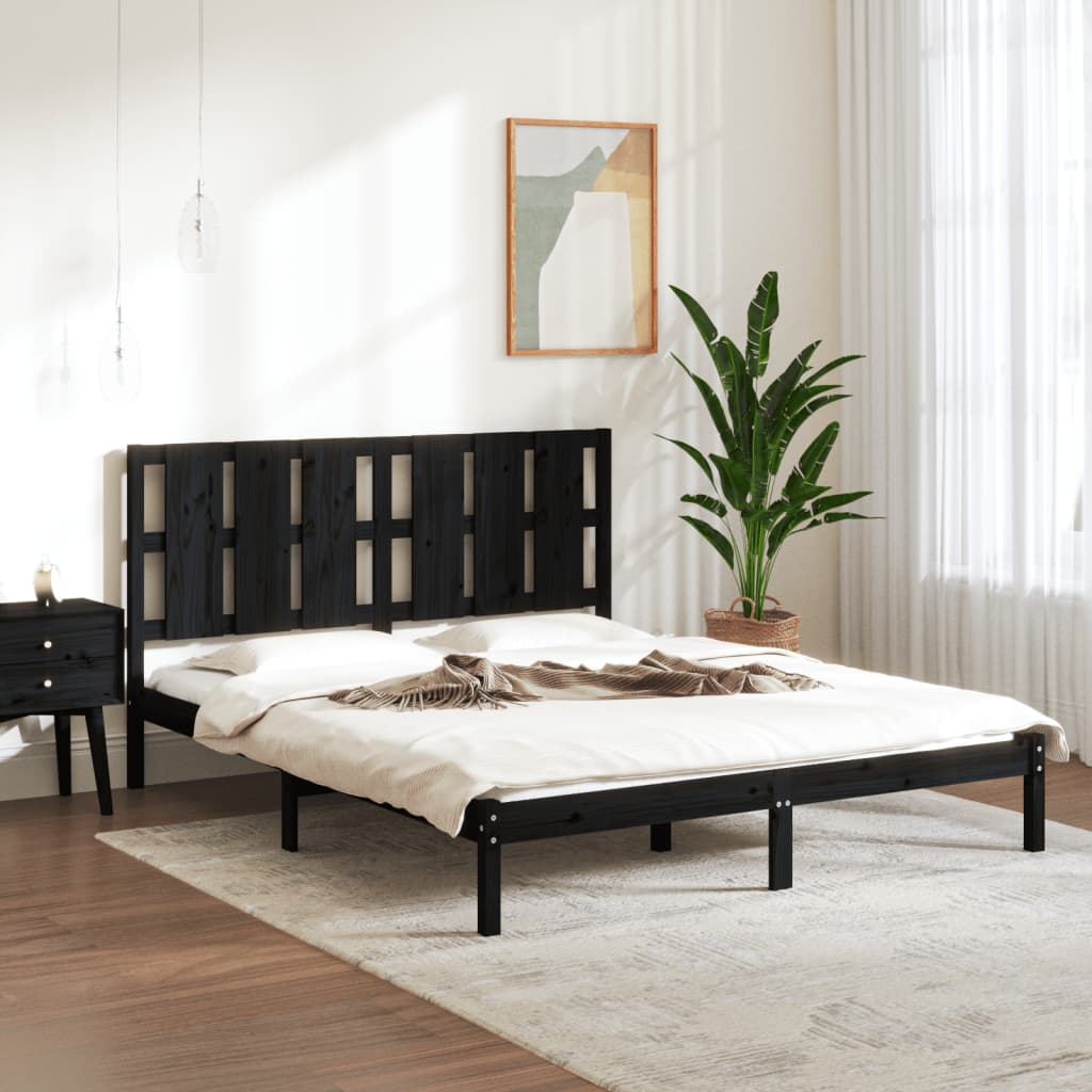 Bed Frame without Mattress Black 150x200 cm King Size Solid Wood