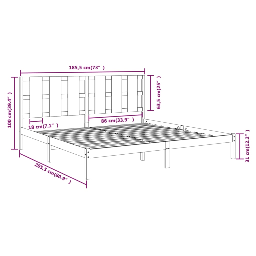 Bed Frame without Mattress White 180x200 cm Super King Solid Wood