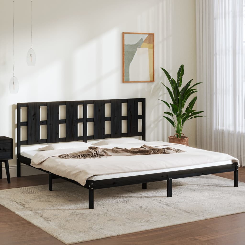 Bed Frame without Mattress Black 200x200 cm Solid Wood Pine