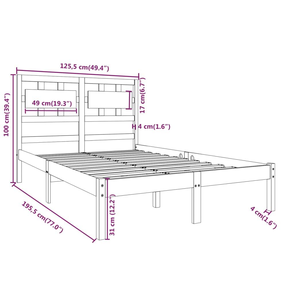 Bed Frame without Mattress 120x190 cm Small Double Solid Wood