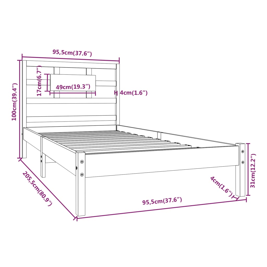 Bed Frame without Mattress White 90x200 cm Solid Wood