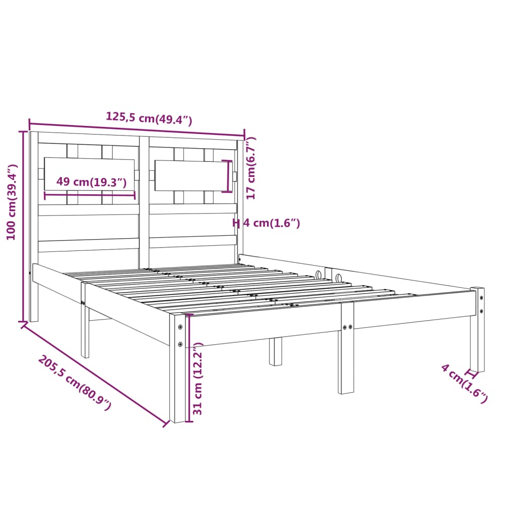Bed Frame without Mattress White 120x200 cm Solid Wood