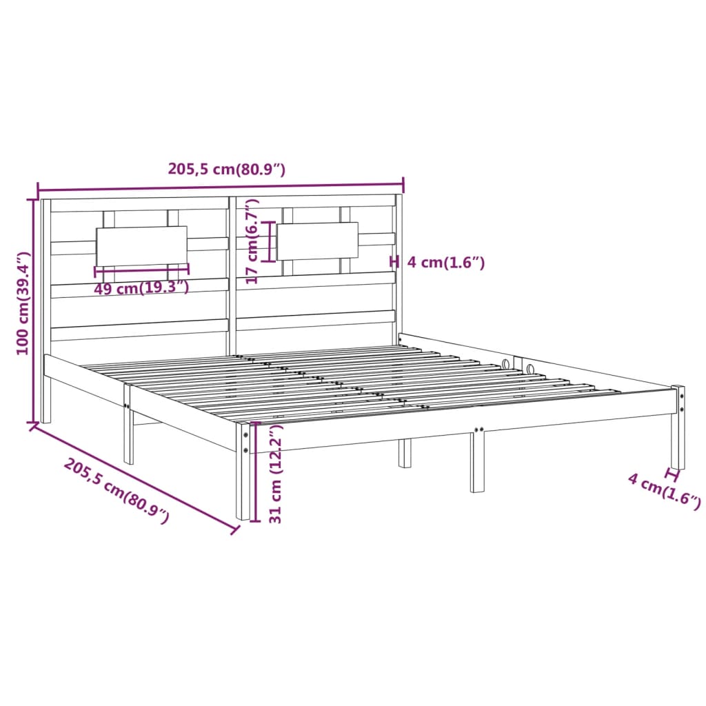 Bed Frame without Mattress Grey 200x200 cm Solid Wood