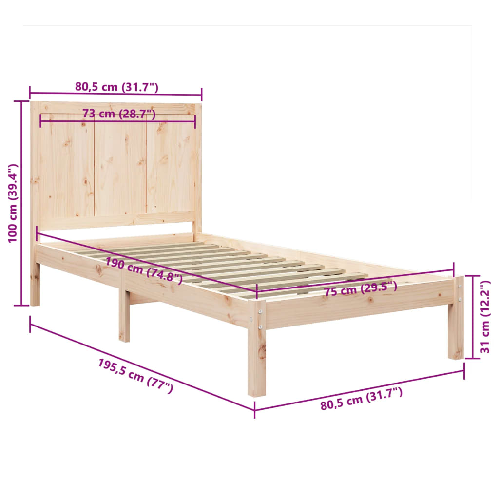 Bed Frame without Mattress 75x190 cm Small Single Solid Wood Pine