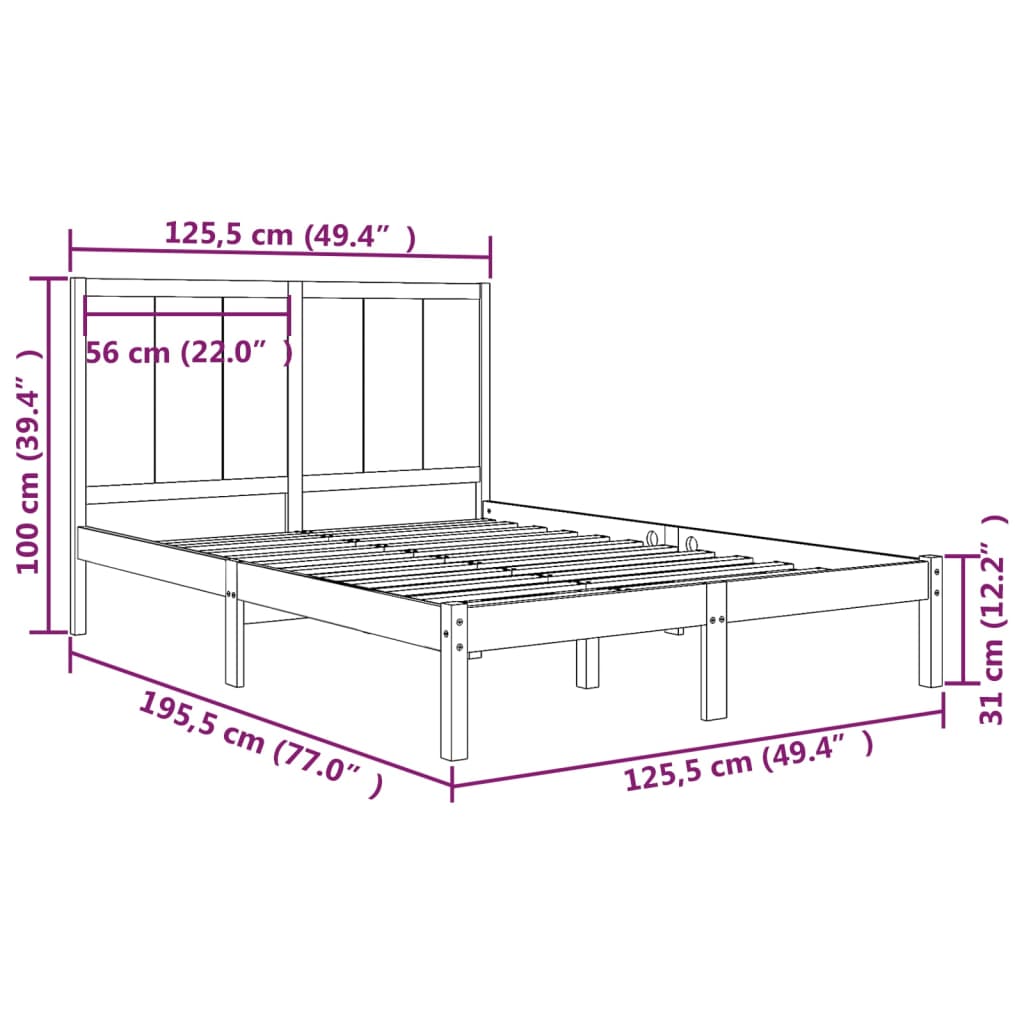 Bed Frame without Mattress 120x190 cm Small Double Solid Wood Pine
