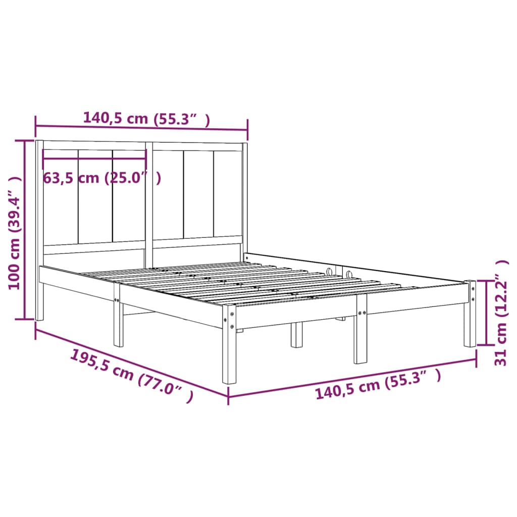 Bed Frame without Mattress 135x190 cm Double Solid Wood Pine
