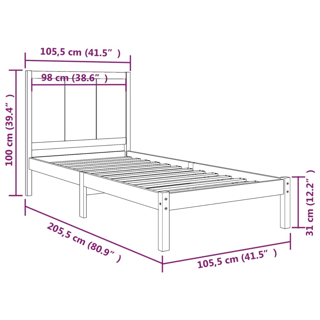 Bed Frame without Mattress 100x200 cm Solid Wood Pine