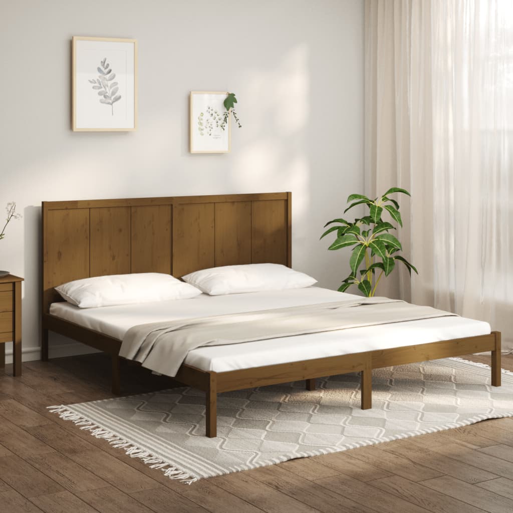 Bed Frame without Mattress Honey Brown 200x200 cm Solid Wood Pine