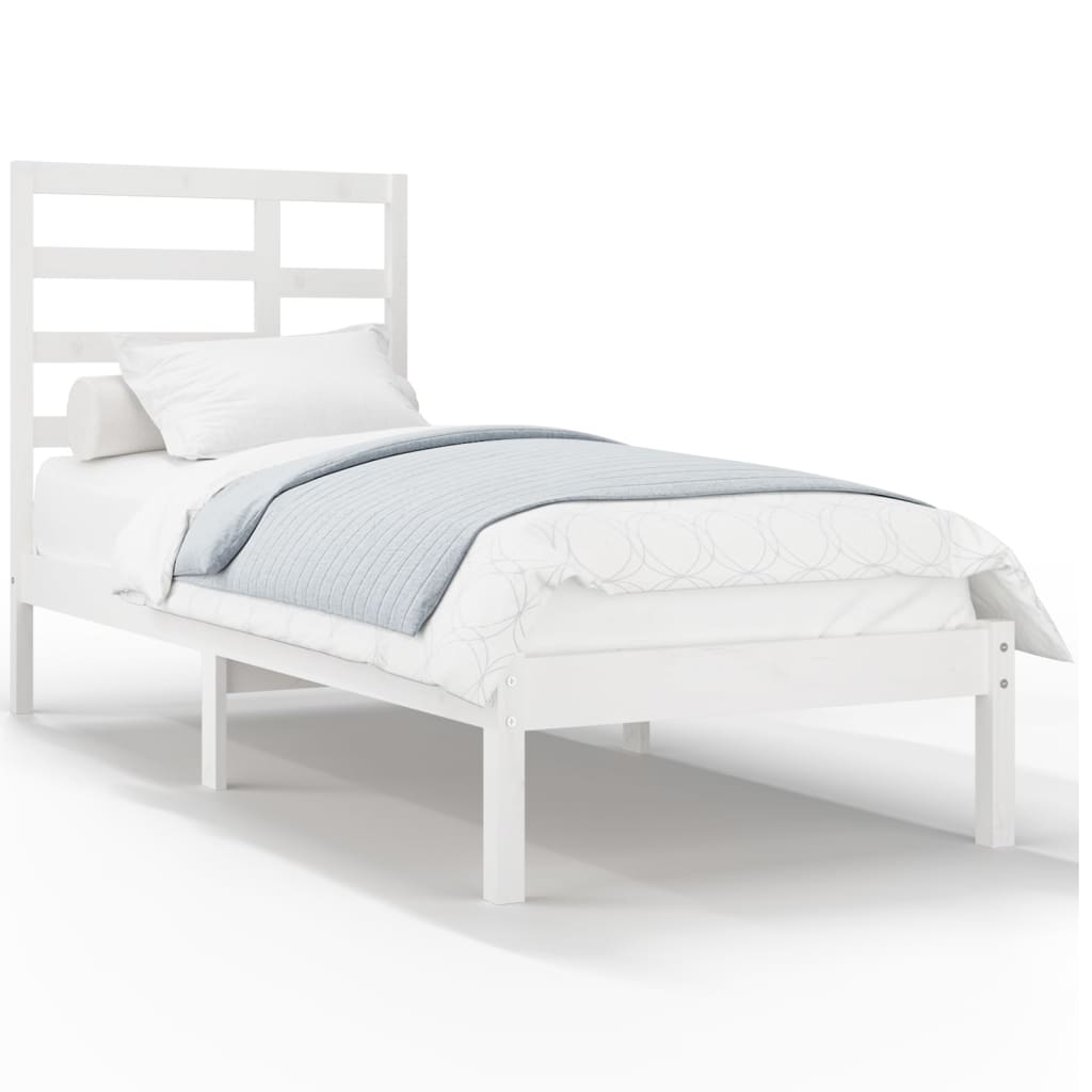 Bed Frame without Mattress White Solid Wood 75x190 cm Small Single