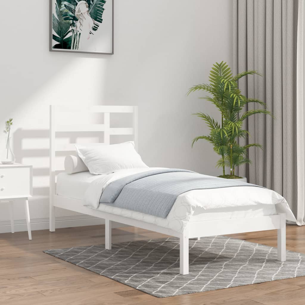 Bed Frame without Mattress White Solid Wood 75x190 cm Small Single