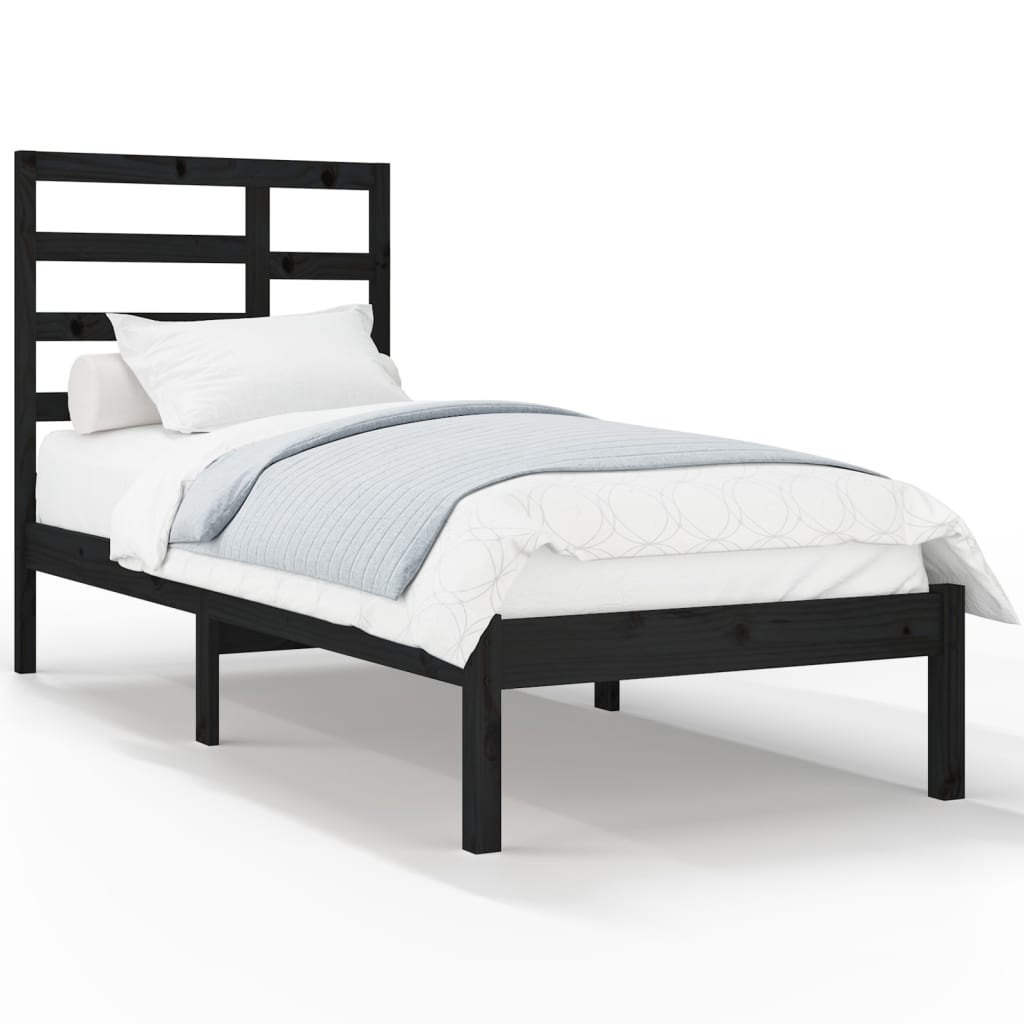 Bed Frame without Mattress Black Solid Wood 75x190 cm Small Single