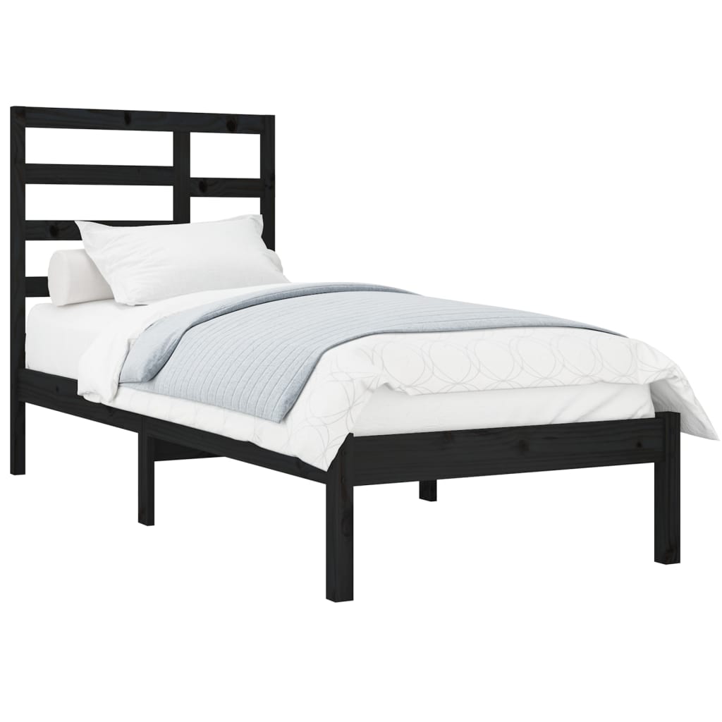 Bed Frame without Mattress Black Solid Wood 75x190 cm Small Single