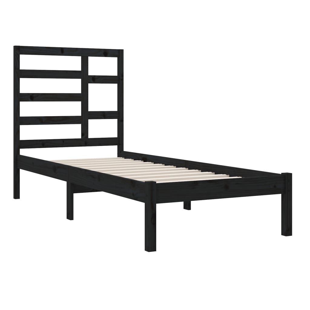 Bed Frame without Mattress Black Solid Wood 75x190 cm Small Single
