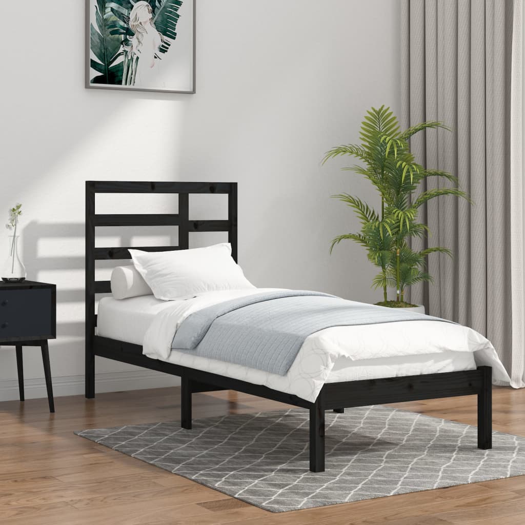 Bed Frame without Mattress Black Solid Wood 75x190 cm Small Single