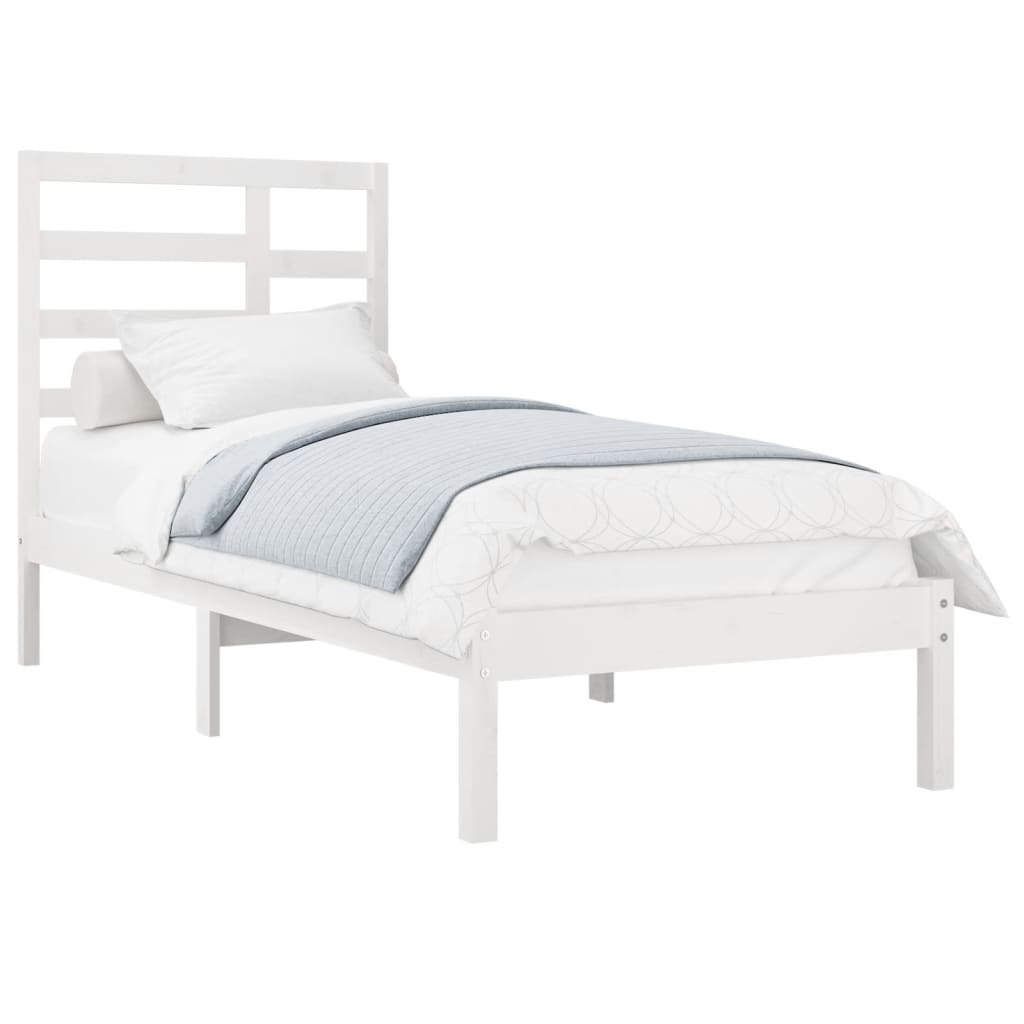 Bed Frame without Mattress White Solid Wood 90x190 cm Single Single