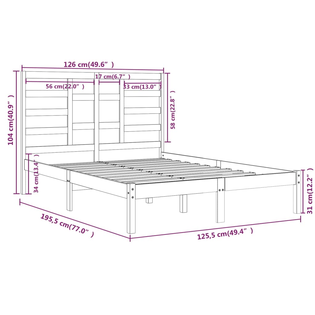 Bed Frame without Mattress Solid Wood 120x190 cm Small Double Small Double