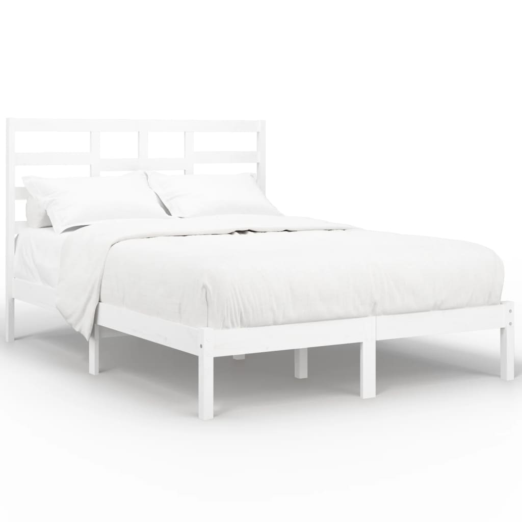 Bed Frame without Mattress White Solid Wood 140x190 cm