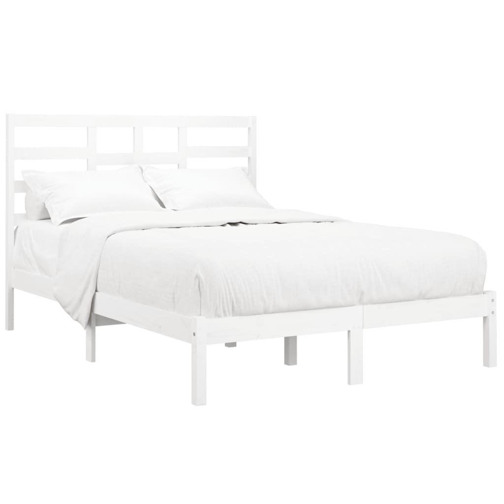Bed Frame without Mattress White Solid Wood 140x190 cm