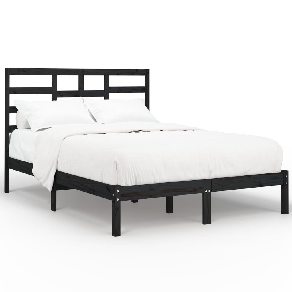 Bed Frame without Mattress Black Solid Wood 140x190 cm