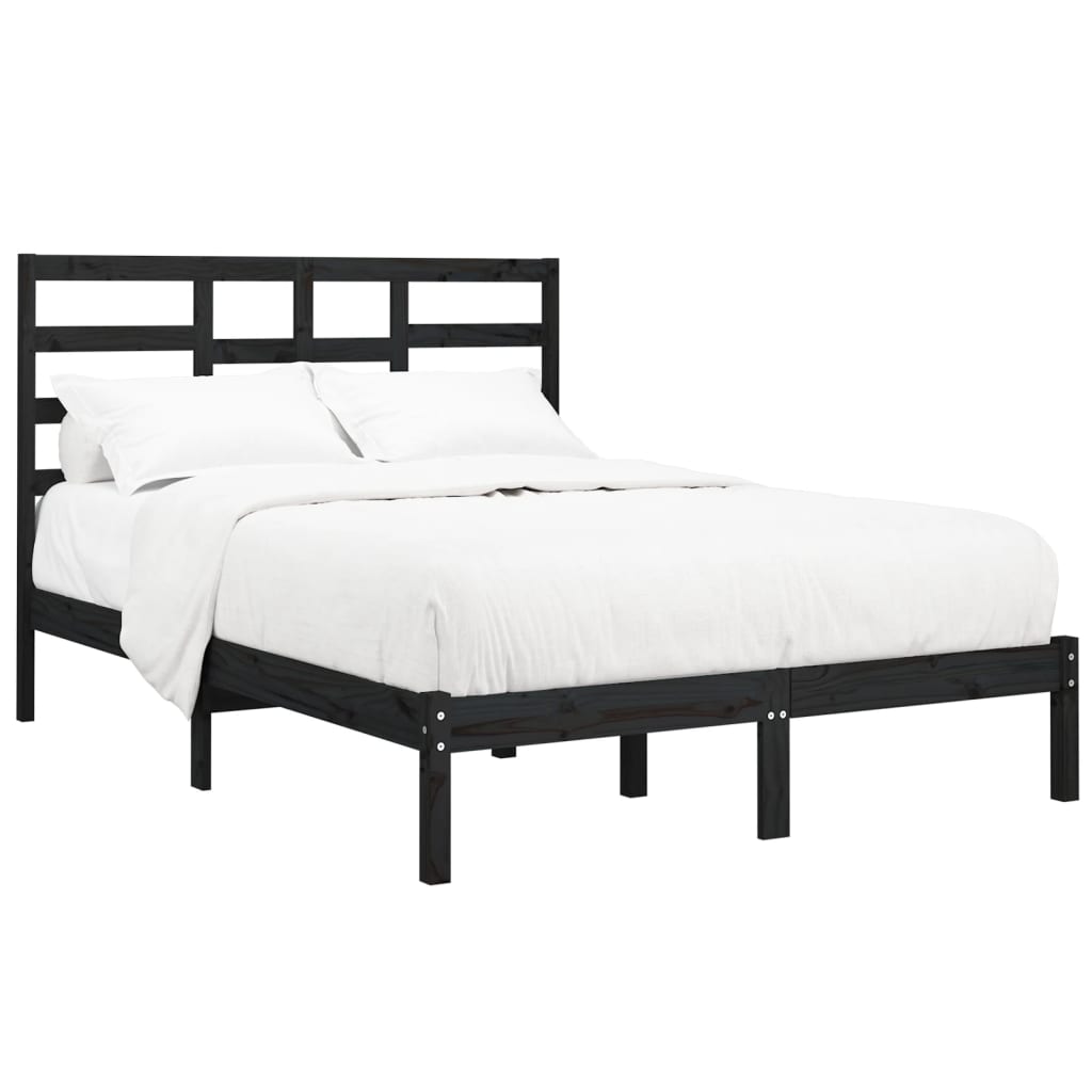 Bed Frame without Mattress Black Solid Wood 140x190 cm