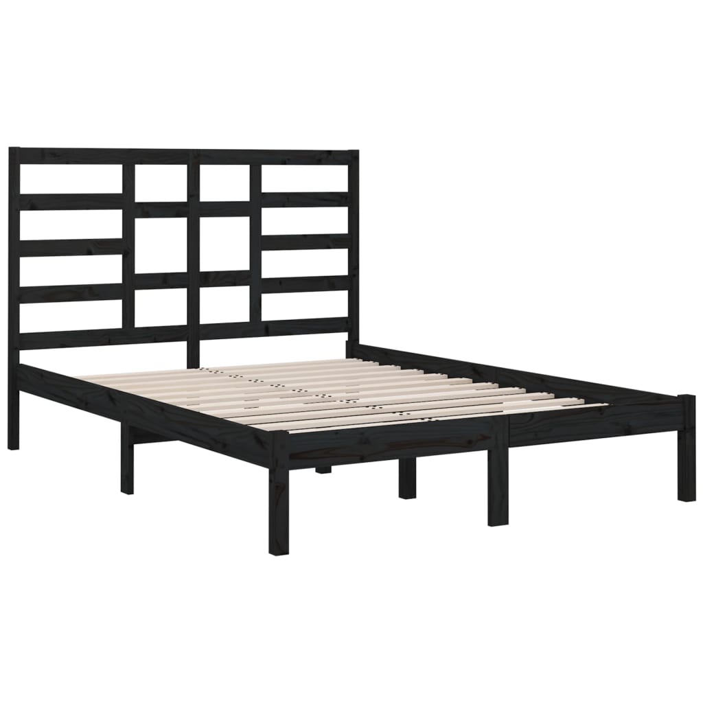Bed Frame without Mattress Black Solid Wood 140x190 cm