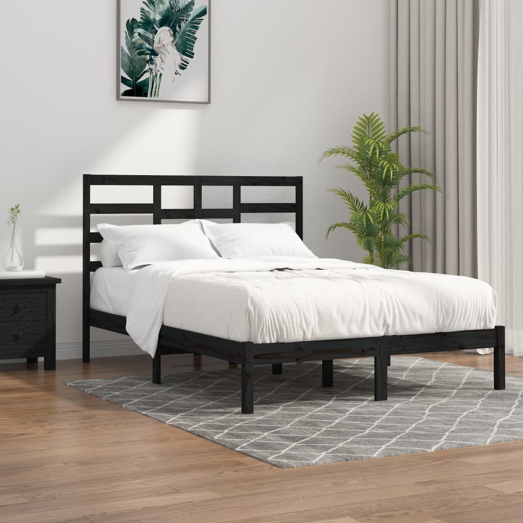 Bed Frame without Mattress Black Solid Wood 140x190 cm