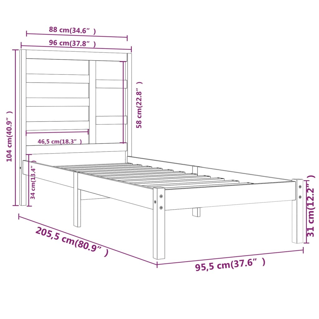Bed Frame without Mattress White Solid Wood 90x200 cm