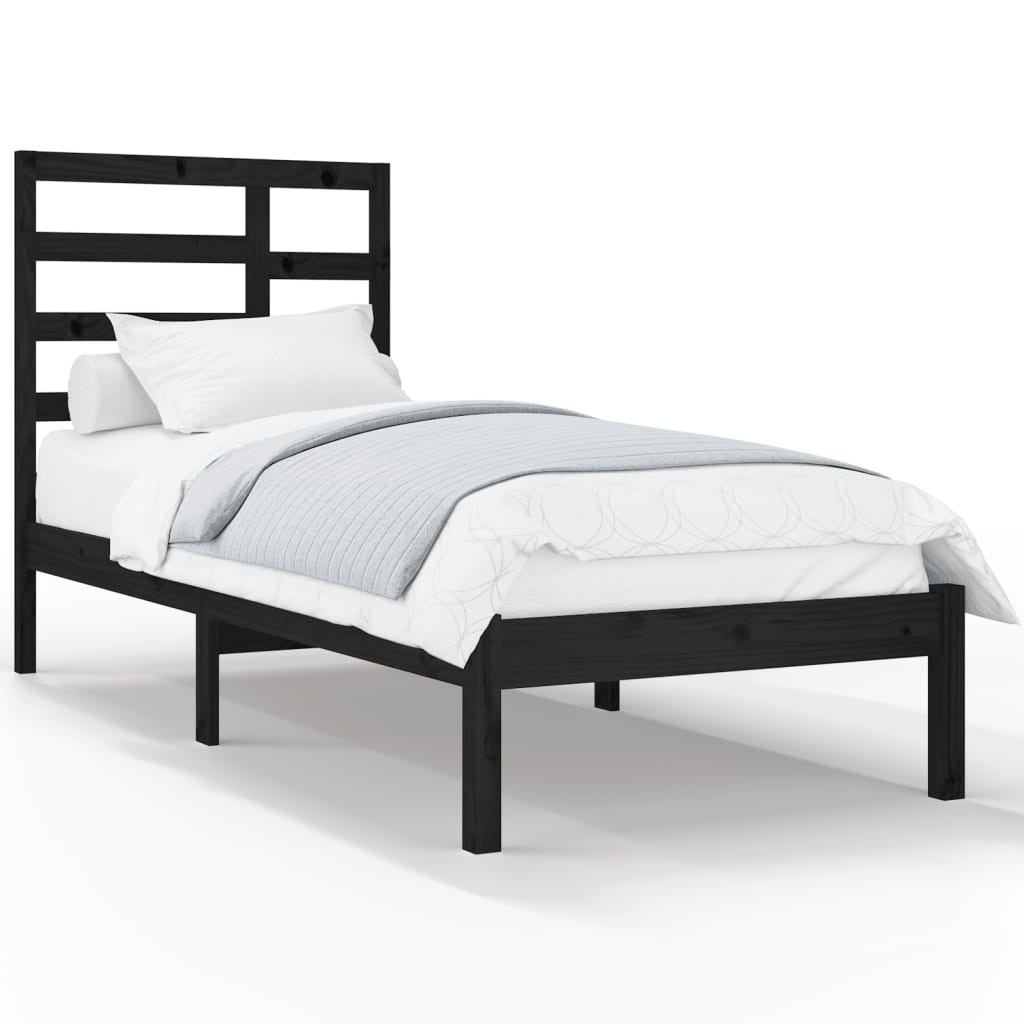 Bed Frame without Mattress Black Solid Wood 100x200 cm