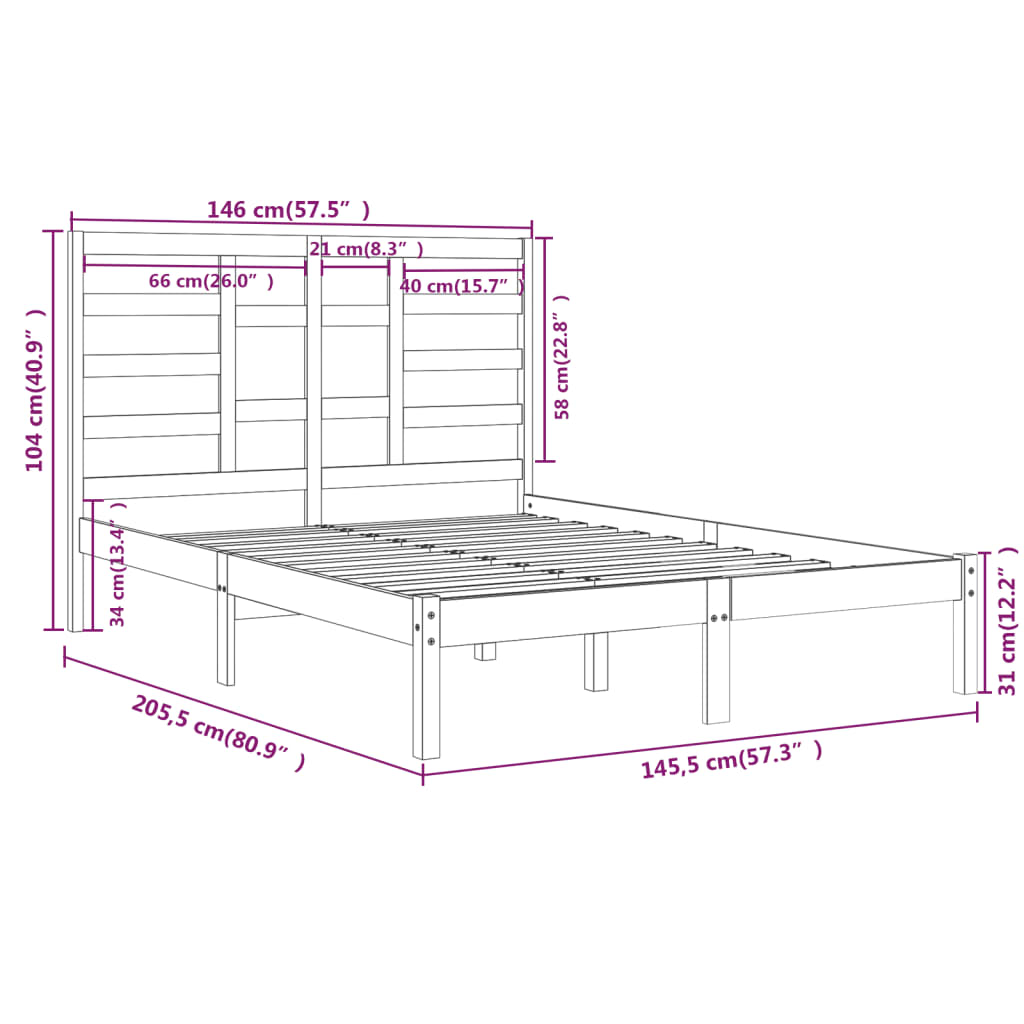 Bed Frame without Mattress Solid Wood 140x200 cm