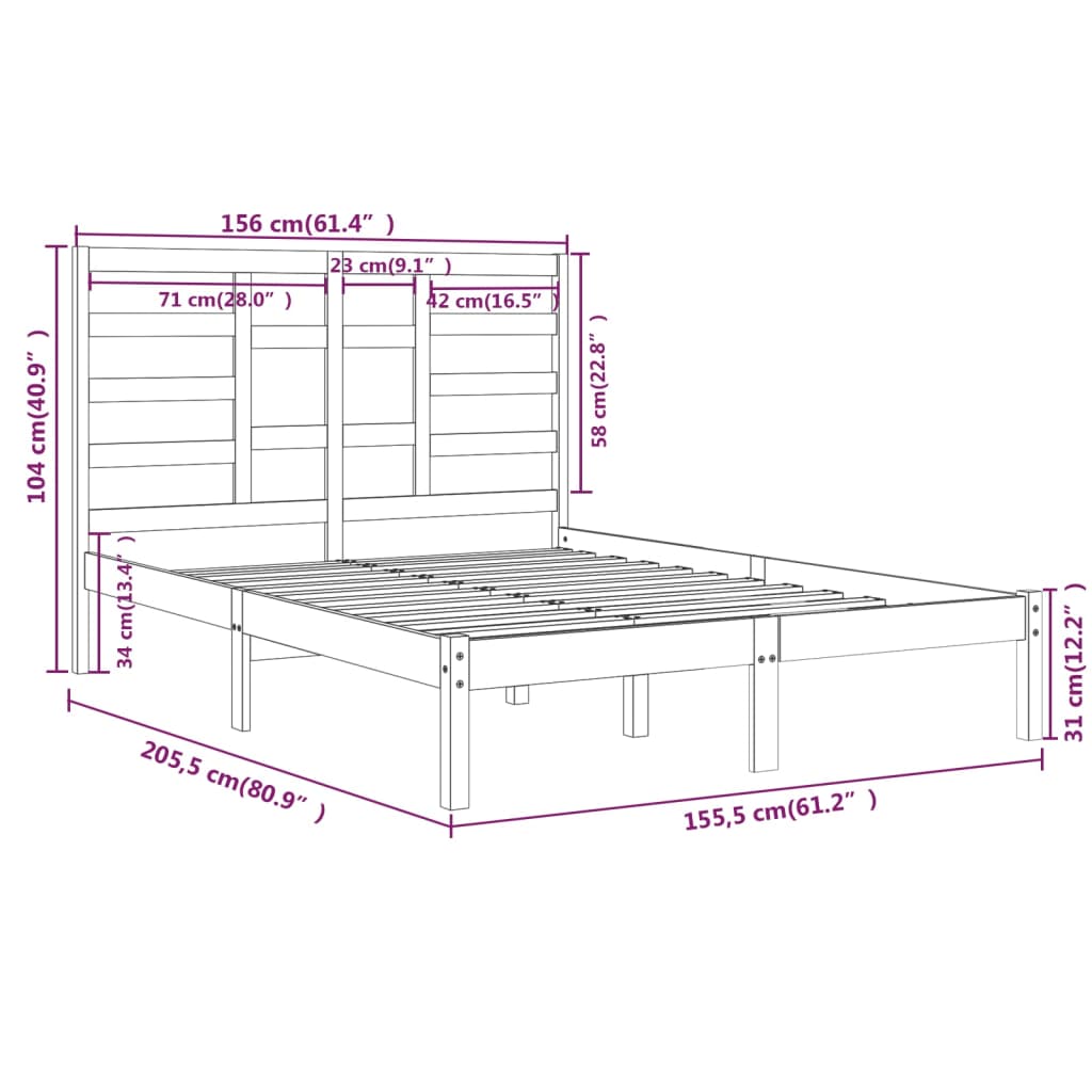 Bed Frame without Mattress Solid Wood 150x200 cm King Size King Size