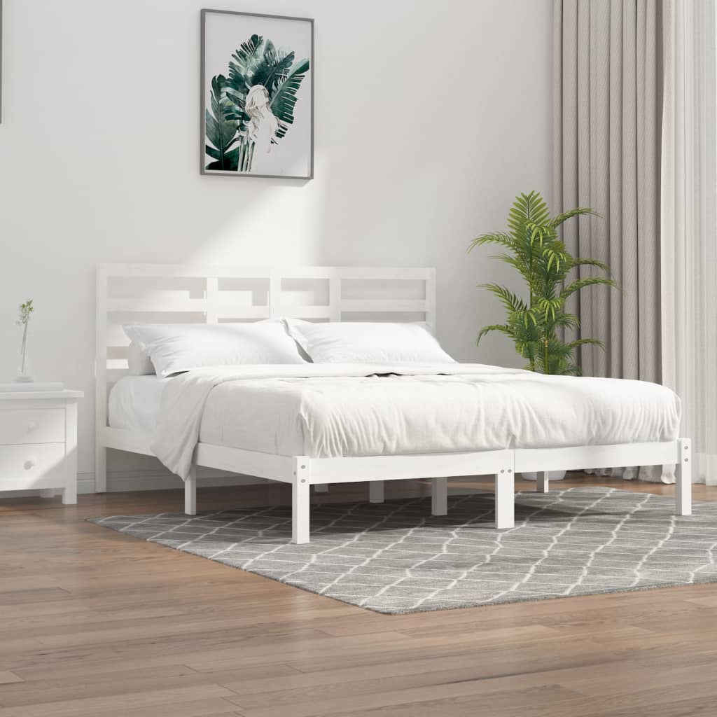 Bed Frame without Mattress White Solid Wood 200x200 cm